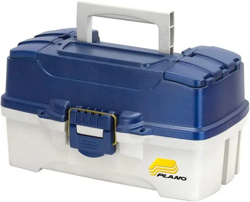 Caja de señuelos de pesca marca Plano, de dos bandejas con doble acceso superior, Multi Azul/Blanco