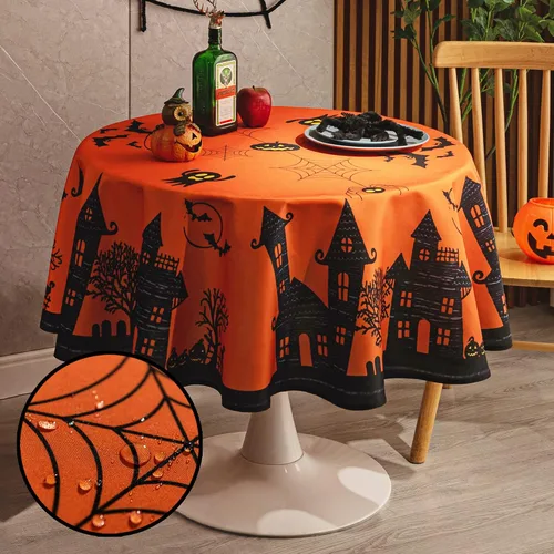 Miniatura 12 de MikiUp Mantel redondo de Halloween, mantel decorativo de tela de araña, impermeable y lavable, para fiestas, cocina, comedor, interiores