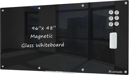 Miniatura 15 de J&J worldwide Pizarra blanca de vidrio magnético negro de 35 x 23 pulgadas, sin marco, de vidrio templado, borrado en seco, para montaje en pared