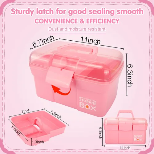 Miniatura 2 de TERGOO Caja organizadora multiusos de 11 pulgadas con bandeja extraíble, organizador portátil de manualidades pequeño con asa, caja de herramientas