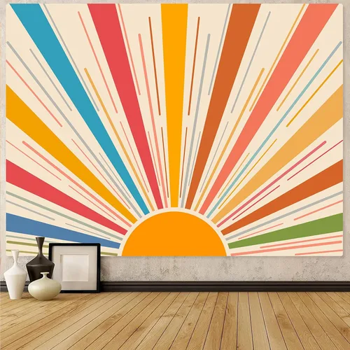 Zussun Tapiz bohemio retro de los años 70, para dormitorio, estética, arte abstracto vintage, colorido arco iris, para colgar en la pared para sala