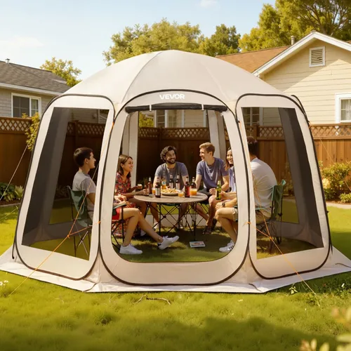 Miniatura 10 de VEVOR Tienda de campaña emergente con pantalla, 6 x 6 pies, carpa con pantalla de 6 lados para 4-6 personas con toldo extendido, toldo con pantalla