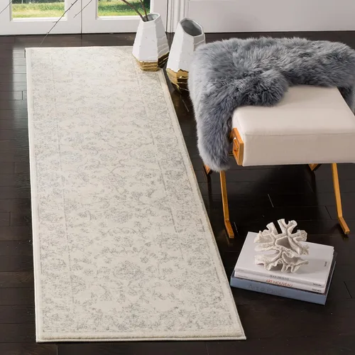 SAFAVIEH Carnegie Collection - Alfombra de pasillo, 2 pies 3 pulgadas x 6 pies, color crema y gris, diseño vintage envejecido, no desprende pelusa y