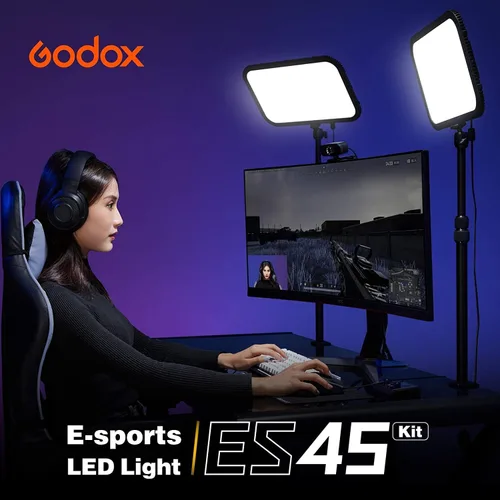 Miniatura 2 de Godox ES45 Luz Clave, luz de vídeo LED con soporte de escritorio extensible, ajuste de brillo del 0-100% y temperatura de color de 2800-6500k