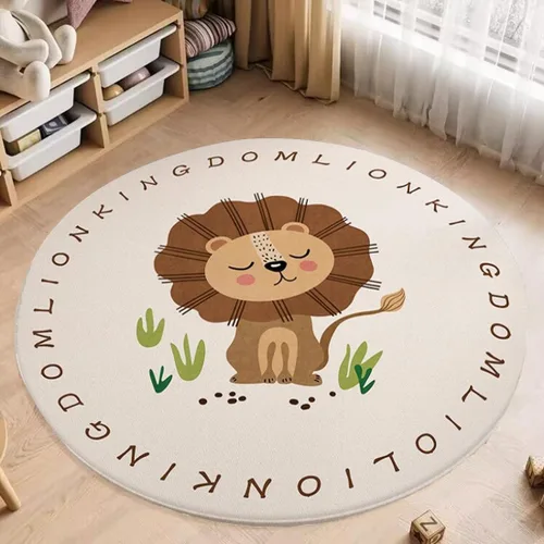 Miniatura 6 de Poowe Alfombra de juego para niños, alfombra redonda educativa del alfabeto, suave, antideslizante, para el dormitorio de los niños pequeños León-2