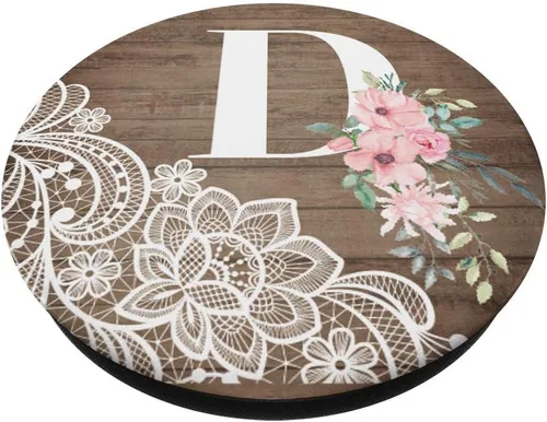 Miniatura 3 de Agarre de encaje de madera rosa flores monograma nombre inicial letra D – PopSockets agarre y soporte para teléfonos y tabletas
