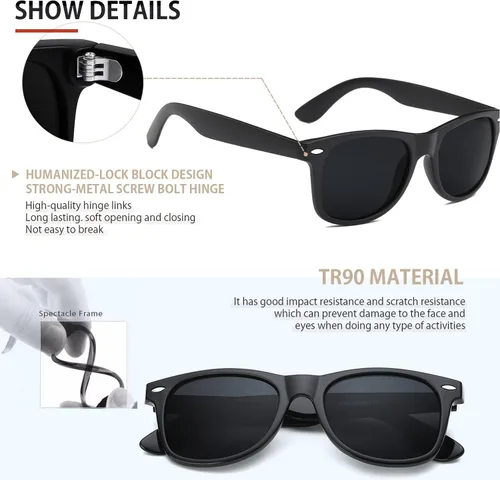 Miniatura 2 de FEIDUSUN Lentes de sol polarizados para hombre y mujer, lentes de sol retro negros para conducir, pescar, protección UV