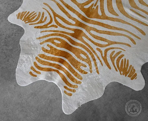 Miniatura 4 de Sunshine Cowhides Alfombra de piel de vaca 100% genuina con estampado de cebra, color beige sobre blanco roto, alfombra de estilo moderno para sala
