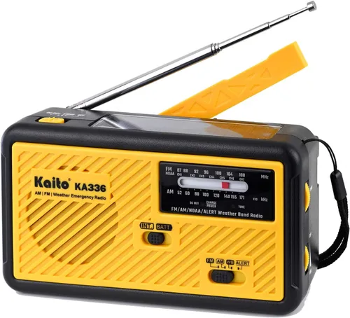 Kaito Voyager ECO Radio de emergencia KA336 AM/FM NOAA Alerta meteorológica de 5 vías con manivela solar receptor de radio con linterna LED y