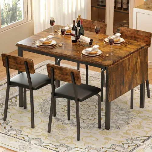 Miniatura 10 de IRONCK Mesa de comedor extensible de 5 piezas de 63 pulgadas con 4 sillas tapizadas, juego de mesa de cocina para 4-8 personas, juegos de comedor