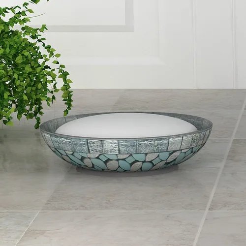 Miniatura 2 de nu steel Jabonera de espuma marina en azul aguamarina/mosaico de vidrio plateado/acero inoxidable para baños y espacios de tocador