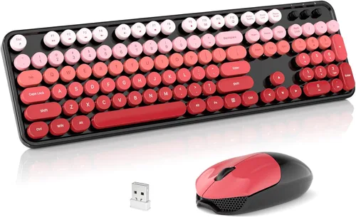 Miniatura 10 de Combo de teclado y mouse inalámbricos, teclado retro de tamaño completo de 2.4 GHz con teclado numérico y mouse inalámbrico para Negro azul