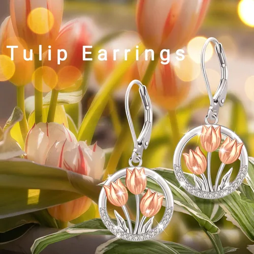 Miniatura 300 de Aretes colgantes de plata de ley con diseño de árbol de la vida, flor, abeja, animales, gato, colibrí, piedra lunar, turquesa, aretes con cierre