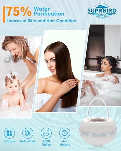 Miniatura 2 de Filtro de agua de baño para grifo de bañera, filtro de bola de bañera de 8 etapas para fregadero de baño, suavizante de agua dura de ducha de 2500