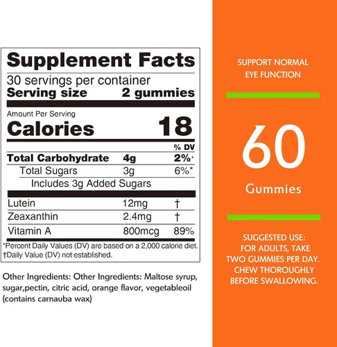 Miniatura 6 de Nature's Key Gomitas de luteína de 12 mg con zeaxantina y vitamina A para niños y adultos Suplemento de salud ocular y función cerebral Sabor a