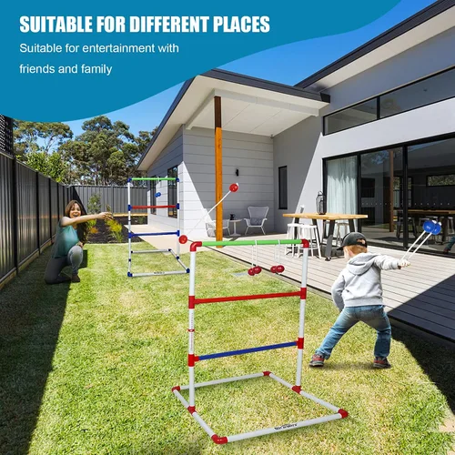 Miniatura 8 de WIn SPORTS Juego de lanzamiento de escalera para exteriores, juego de lanzamiento de pelota para interiores con 6 bolos pesados, funda de transporte
