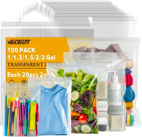Miniatura 13 de 11 x 14 bolsas grandes de plástico con cierre de 100 unidades, 2 mil, 1.5 galones tamaño bolsa de almacenamiento con cremallera para el hogar