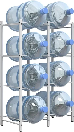 Miniatura 12 de Mocomax Estante para jarra de agua de 5 galones, soporte desmontable para 6 botellas, estante refrigerador resistente de 3 niveles, organizador