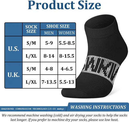 Miniatura 7 de CHARMKING Calcetines de compresión para mujeres y hombres, 6 pares de calcetines atléticos de tobillo de 15-20 mmHg, ideales para entrenamiento