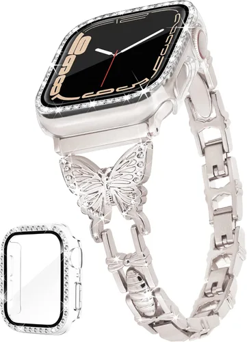 Miniatura 8 de Correa de mariposa compatible con Apple Watch Band de 1.575 pulgadas con funda para iWatch Series 6, SE, 5, 4, bonitas correas de joyería de metal