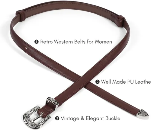 Miniatura 26 de SUOSDEY Cinturones ajustados occidentales de moda para mujer, cinturón de cuero ajustable para vestidos con hebilla vintage