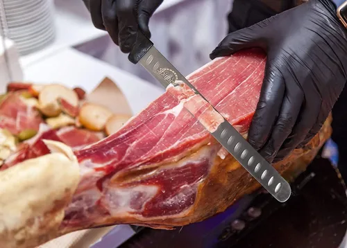 Miniatura 5 de SPITJACK Cuchillo de pechuga ahumada para barbacoa para tallar y rebanar carne - SS, borde Granton, hoja de 11 pulgadas