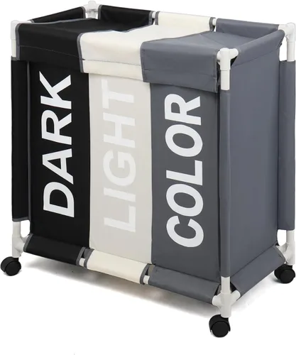 Cesta clasificadora de ropa sucia de 3 secciones con ruedas rodantes, carrito organizador de lavandería para baño, dormitorio, guardería (blanco +
