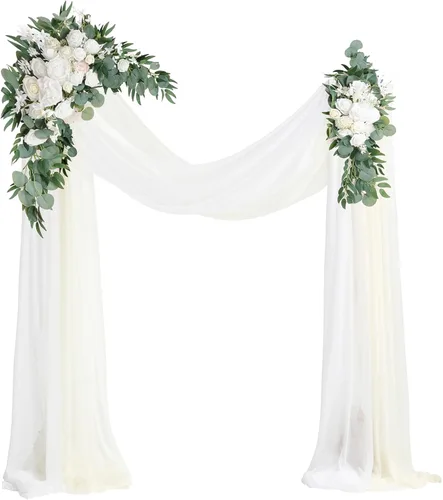 Miniatura 11 de Floroom Kit de Flores de Arco con Cortinas (Paquete de 4) - 2 piezas de Guirnalda Floral Artificial Rosa Rubor con 2 piezas de Tela Drapeada