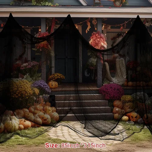 Miniatura 3 de Tela espeluznante negra de Halloween, 315 x 85 pulgadas, decoración de Halloween al aire libre, paño negro de gasa espeluznante, accesorios