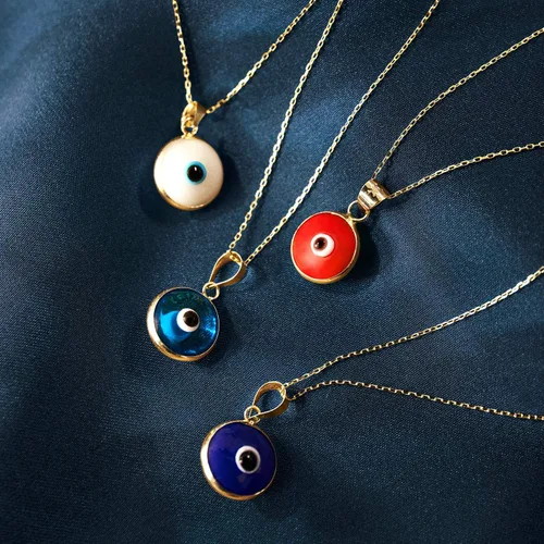 Miniatura 5 de Collar con dije de mal de ojo de oro macizo de 14 quilates Collares Hamsa de oro de 14 quilates para mujer Azul, negro, azul oscuro, verde