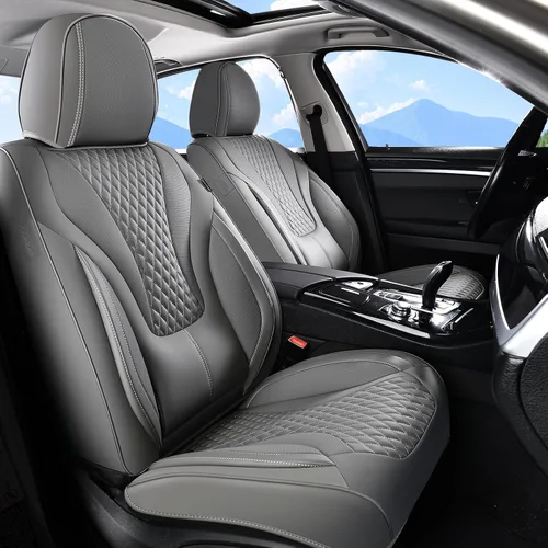Miniatura 33 de Coverado Juego completo de fundas de asiento de automóvil negras de cuero, impermeables, delanteras y traseras, accesorios de auto, de ajuste Negro