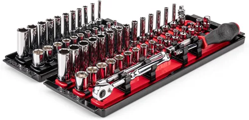 Miniatura 11 de TEKTON SKT03201 - Juego de llaves de vaso de 6 puntos y trinquete con rieles y bandeja de 1/4 de pulgada, 35 piezas (4-15 mm)