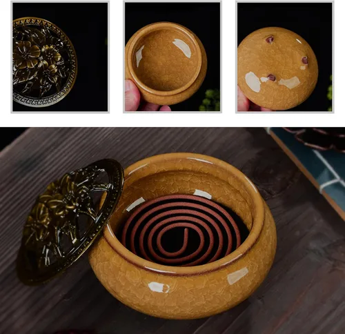 Miniatura 3 de Quemador de incienso de cerámica, quemador de incienso para meditación, decoración zen, herramientas de meditación, herramientas de yoga, con 3