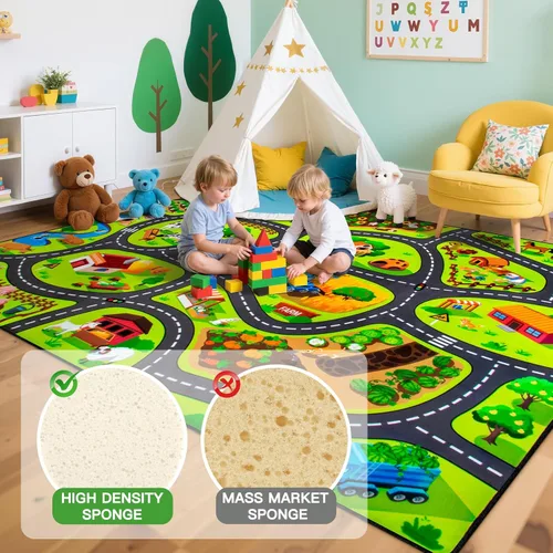 Miniatura 4 de Alfombra de juego de granja para niños, 3 x 5 pies, alfombra de juego de actividades Happy Farm, extra gruesa (0.4 pulgadas), alfombras 3-Alfombra