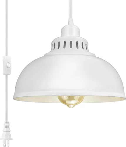 Lámpara colgante enchufable, luces colgantes de 15 pies con cable de enchufe, interruptor de encendido/apagado, lámpara colgante industrial con