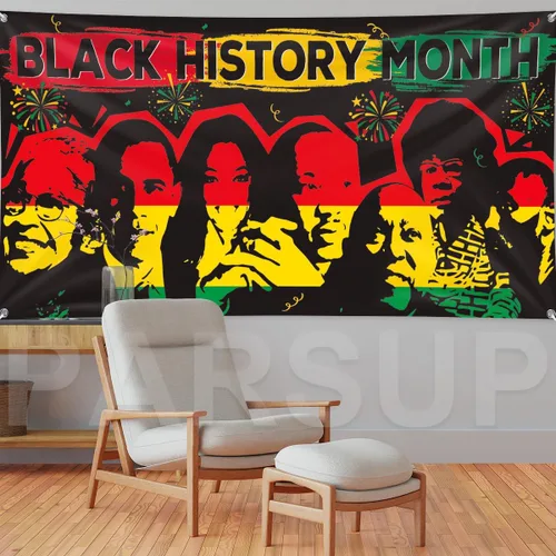 Miniatura 5 de Pancarta de fondo del mes de la historia negra, 78 x 43 pulgadas, tamaño grande, pancartas de fondo rojo, naranja y verde, suministros de decoración