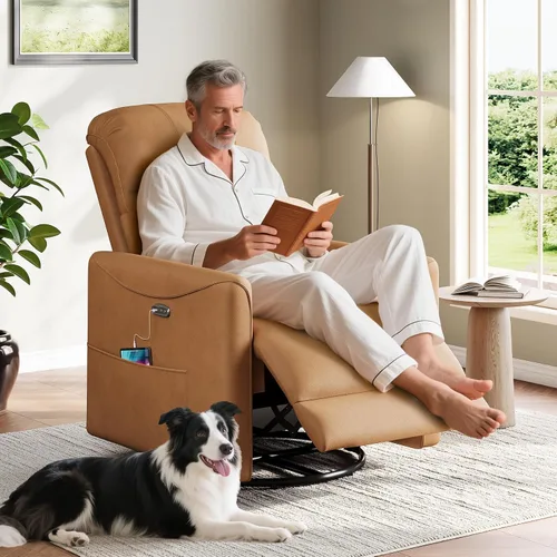 Miniatura 7 de Welzona Mecedora giratoria eléctrica, mecedora giratoria de 360°, mecedora de cuero sintético, silla eléctrica de posición infinita para adultos