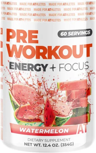 ABOUT TIME Preworkout Energy + Focus (Sabores naturales, sin nerviosismo, sin gluten, baja estima) - Sandía, 60 porciones