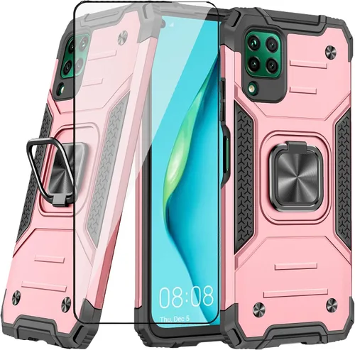 Miniatura 9 de Asuwish Funda compatible con Huawei P40 Lite y protector de pantalla de vidrio templado, accesorios para celda, soporte de anillo, fundas Negro