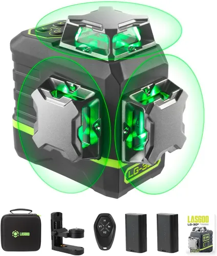Miniatura 8 de LasGoo LG-3D Nivel láser autonivelante 3 x 360°, láser de línea cruzada con haz verde 3D para construcción y colgar cuadros, 2 baterías recargables