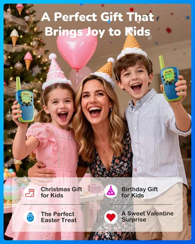 Miniatura 7 de SANJOIN Paquete de 2 walkie talkies para niños, juguetes para niños de 3 a 12 años, juegos al aire libre, walkie talkie de rango de 3 millas