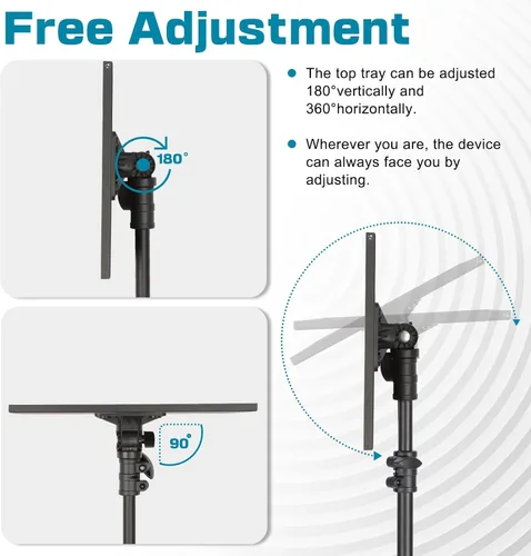 Miniatura 5 de Lusweimi Soporte de trípode para proyector, soporte para laptop de 50 pulgadas con 2 estantes para proyector, iPad, equipo de DJ, soporte de suelo