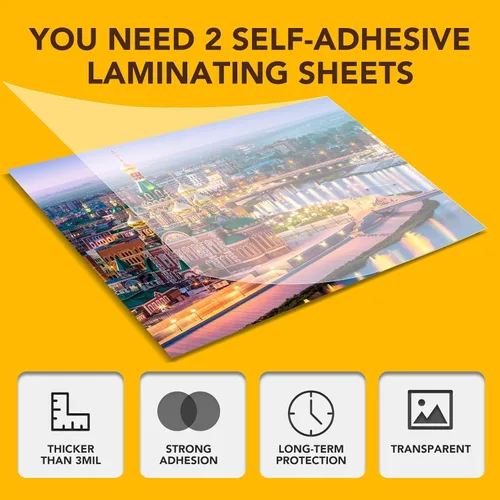 Miniatura 2 de RowinsyDD 25 paquete de hojas de laminación autoadhesivas, 9 x 12 pulgadas, hojas de lámina adhesiva transparente impermeable para documentos