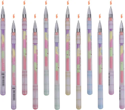 Miniatura 3 de Paquete de 12 bolígrafos de gel de tinta multicolor 6 en 1 de 0.031 pulgadas, bola rodante, suministros escolares de oficina, bolígrafo, repuestos