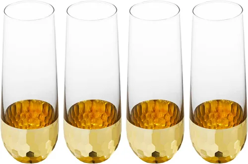 Miniatura 7 de MyGift Juego de 4 copas de champán modernas de 9 onzas, vino espumoso iridiscente, vino Prosecco transparente arcoíris, juego de mimosa de cóctel