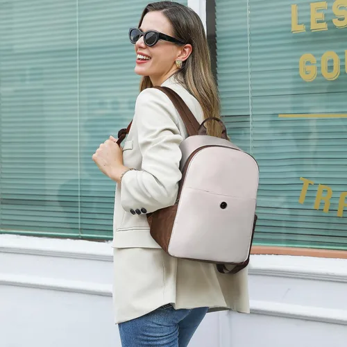 Miniatura 7 de Mochila monedero para mujer, mochila convertible de moda, 0 blanco con marrón, Mochilas de viaje