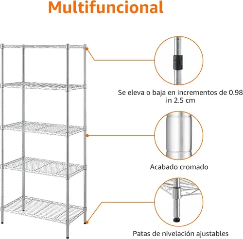 Miniatura 7 de Amazon Basics Estantería de almacenamiento ajustable de 5 estantes, (capacidad de carga de 200 libras por estante), estante de alambre organizador