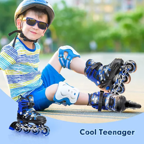 Miniatura 4 de Kuxuan Patines en línea ajustables para niños con ruedas iluminadas, divertidos patines iluminadores para niños, niñas y jóvenes Azul