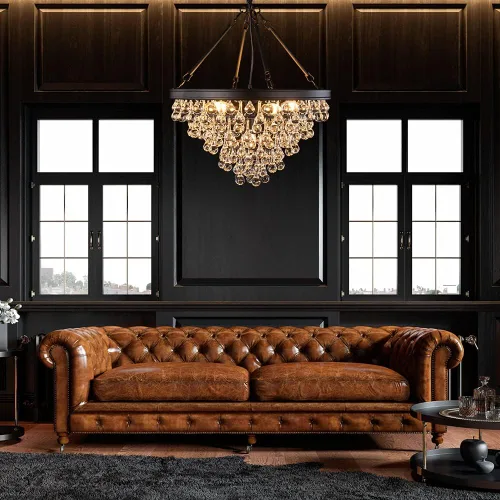 Miniatura 5 de Wellmet Candelabros modernos de cristal, 6 luces de granja para comedor, lámpara de techo dorada para vestíbulo, dormitorio, sala de estar, entrada