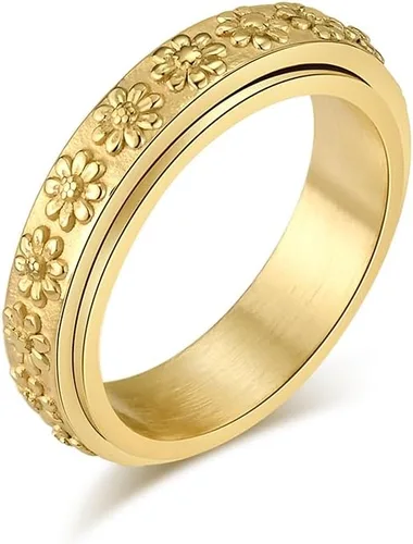 Anillo giratorio de acero inoxidable de 0.236 in para mujer, diseño de margarita, girasol, promesa, alianza de boda, alivio del estrés